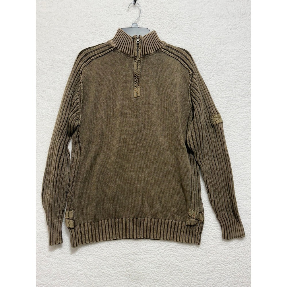BKE Mens Quarter Zip Ribbed Knit Pullover Sweater Brown XL‎